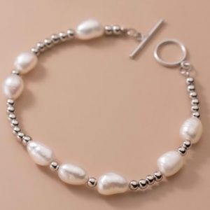 925 Sterling Silver Freshwater Pearl Beaded Bracelet